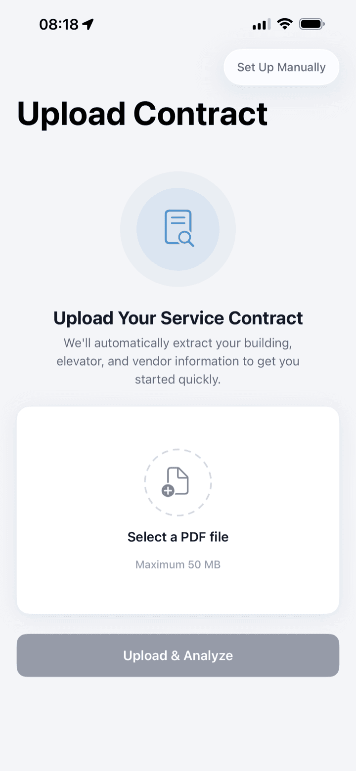 Upload screen on iPhone showing a document being added from the phone's files.