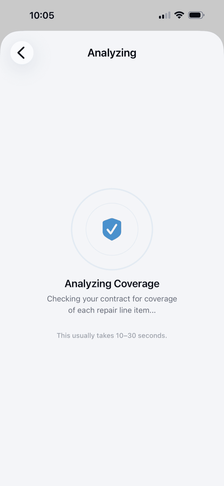 Analysis-in-progress screen on iPhone showing the document being reviewed.